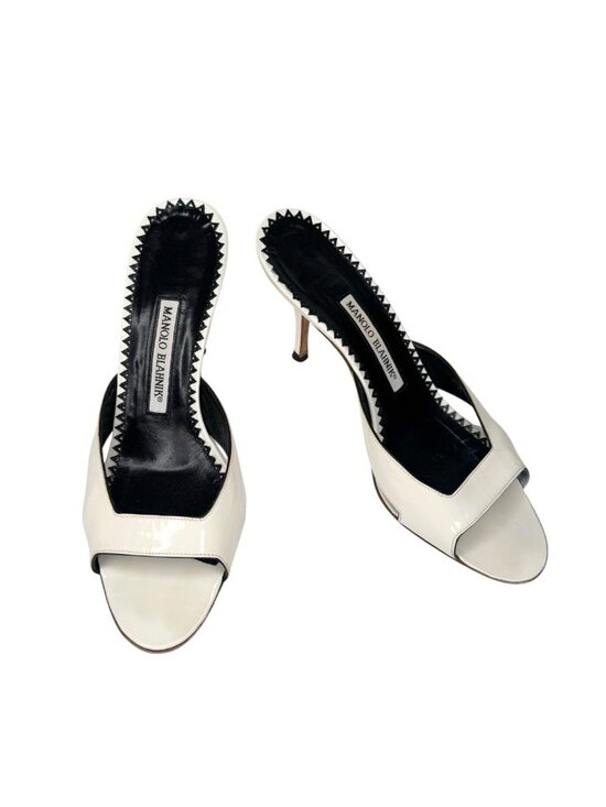 Manolo Blahnik Shoes - Manolo Blahnik Sz 38 White Patent Leather Mule Sandals Stiletto Slides